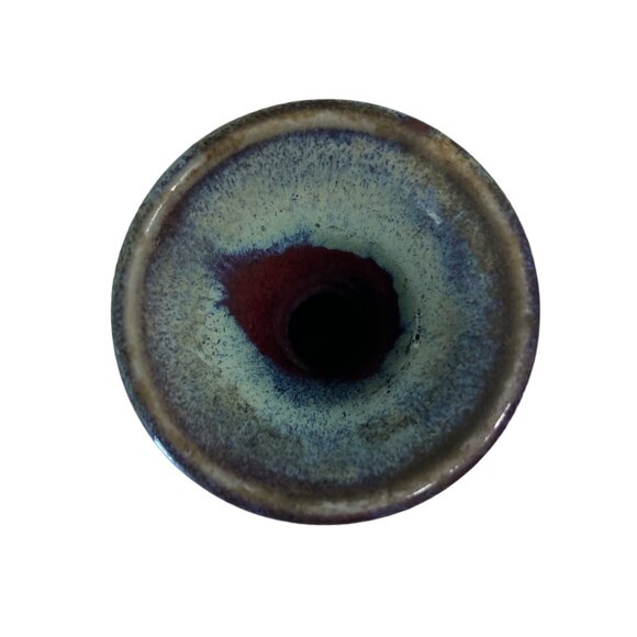 Handcrafted Ceramic Vase - Abstract Blue & Maroon Glaze - Unique Art Pottery Hom - Picture 5 of 7